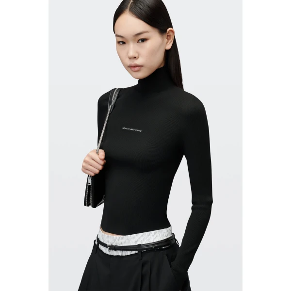 Alexander Wang Jacquard Logo Turtleneck in Black | Long Sleeve | Coveti
