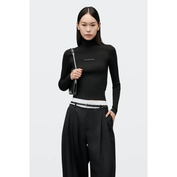 Alexander Wang Jacquard Logo Turtleneck in Black | Long Sleeve | Coveti