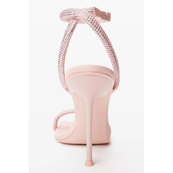 Alexander Wang Julie 105mm Crystal Hotfix Ankle Strap Sandal in Light Pink | Sandals | Coveti