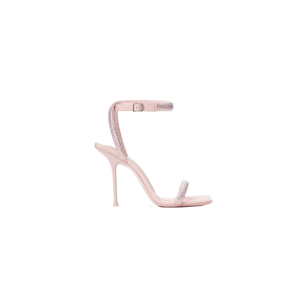 Alexander Wang Julie 105mm Crystal Hotfix Ankle Strap Sandal in Light Pink | Coveti