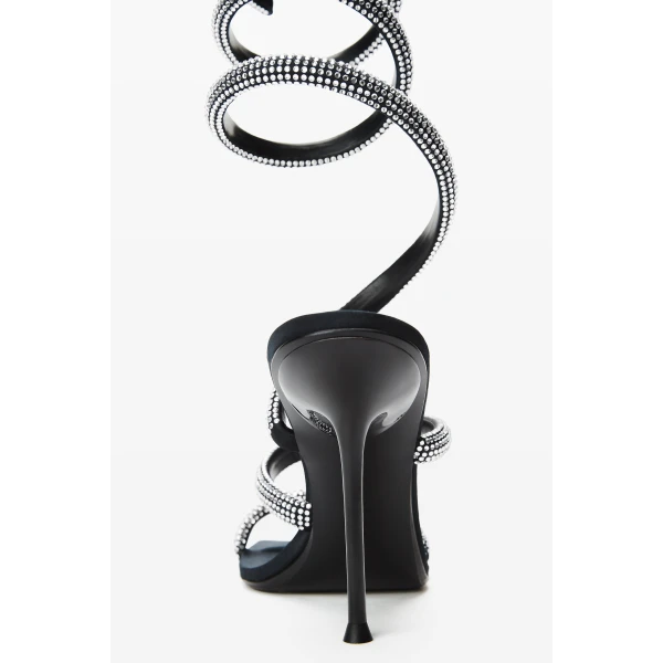 Alexander Wang Julie 105mm Crystal Hotfix Coil Sandal in Black and Silver | Sandals | Coveti