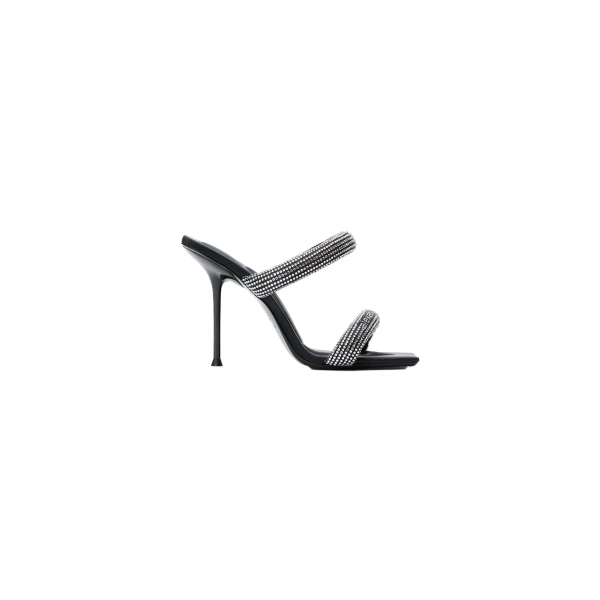 Julie 105mm Crystal Hotfix Satin Tubular Sandal in Black and Silver