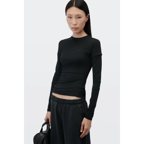 Alexander Wang Layered Long-Sleeve Top in Black | Tops | Coveti