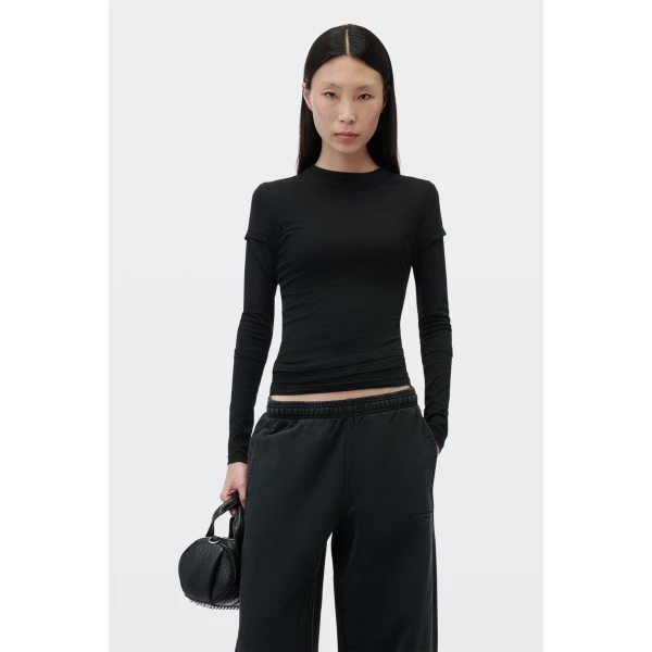 Alexander Wang Layered Long-Sleeve Top in Black | Tops | Coveti