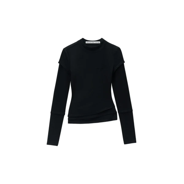 Layered Long-Sleeve Top in Black
