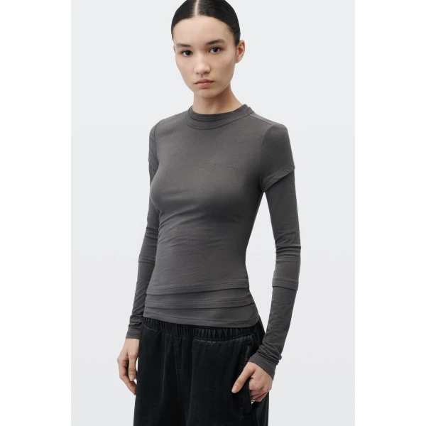Alexander Wang Layered Long-Sleeve Top in Charcoal | Tops | Coveti
