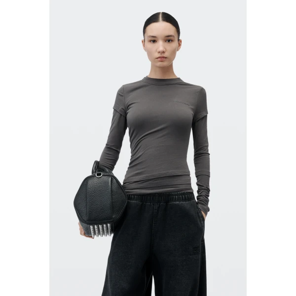 Alexander Wang Layered Long-Sleeve Top in Charcoal | Tops | Coveti
