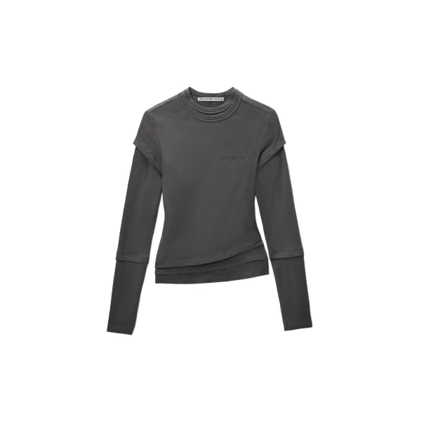 Layered Long-Sleeve Top in Charcoal