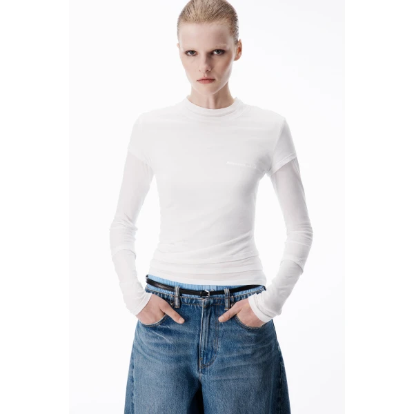 Alexander Wang Layered Long-Sleeve Top in White | Tops | Coveti