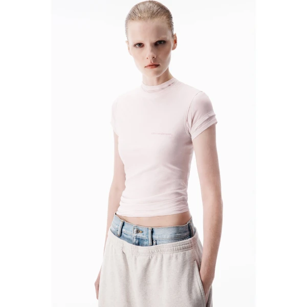 Alexander Wang Layered Short-Sleeve Top in Ballerina Pink | Shorts | Coveti