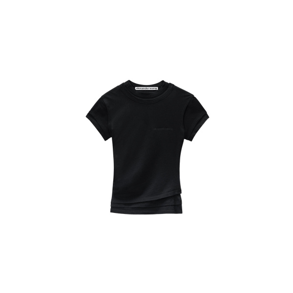 Layered Short-Sleeve Top in Black
