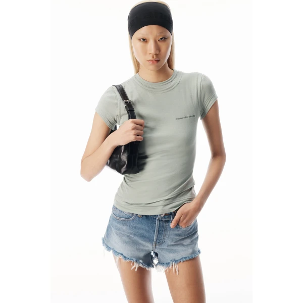 Alexander Wang Layered Short-Sleeve Top in Blaze Green | Shorts | Coveti
