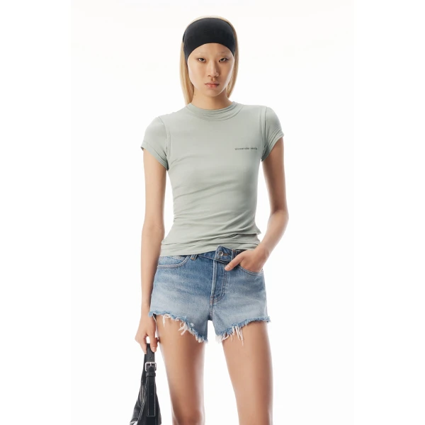 Alexander Wang Layered Short-Sleeve Top in Blaze Green | Shorts | Coveti