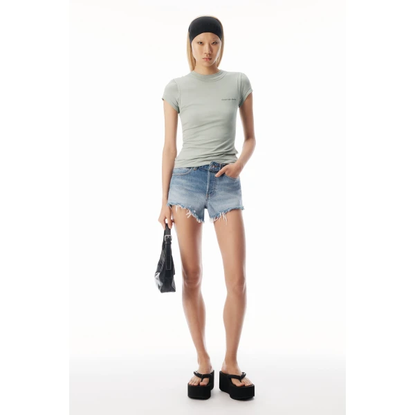 Alexander Wang Layered Short-Sleeve Top in Blaze Green | Shorts | Coveti