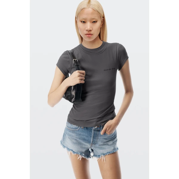Alexander Wang Layered Short-Sleeve Top in Charcoal | Shorts | Coveti