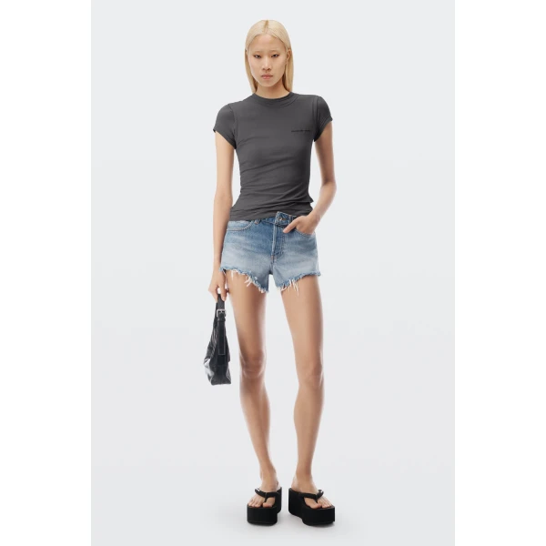 Alexander Wang Layered Short-Sleeve Top in Charcoal | Shorts | Coveti