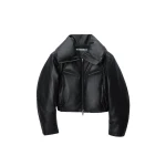 Alexander Wang Leather Funnel-Neck Puffer Jacket in Black | Coveti