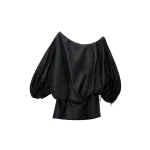 Alexander Wang Leather Gathered Off Shoulder Mini Dress in Black | Coveti