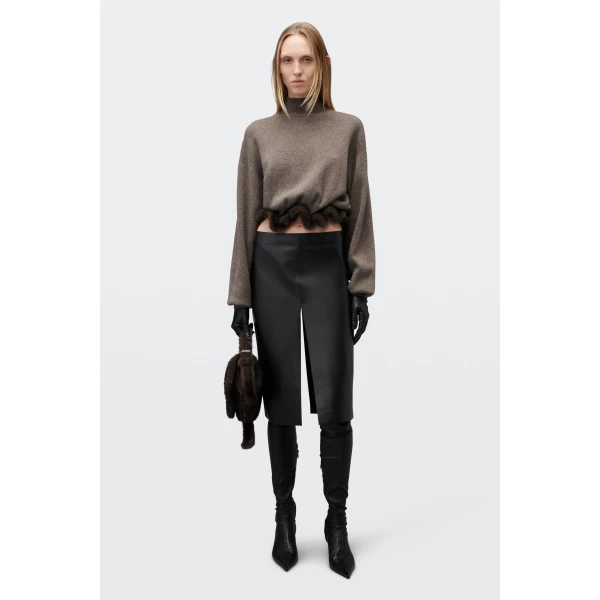 Alexander Wang Leather Midi Skirt with Slash Vent in Black | Midi Skirts | Coveti