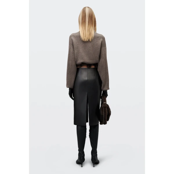 Alexander Wang Leather Midi Skirt with Slash Vent in Black | Midi Skirts | Coveti