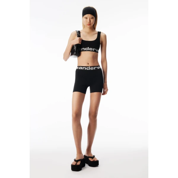 Alexander Wang Logo Elastic Bike Short in Black | Shorts | Coveti