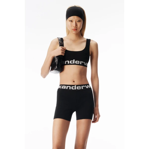 Alexander Wang Logo Elastic Bike Short in Black | Shorts | Coveti