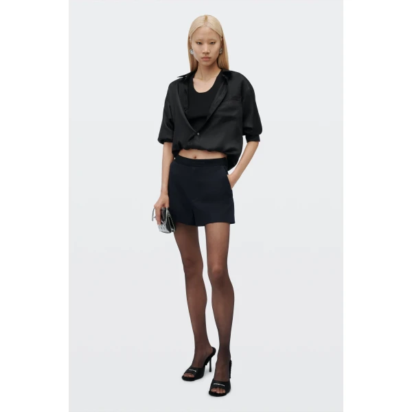 Alexander Wang Logo Elastic High-Rise Mini Short in Dark Navy | Shorts | Coveti