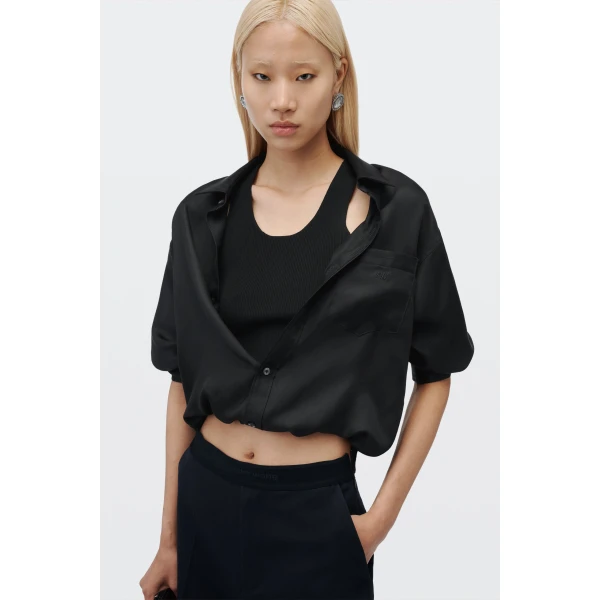 Alexander Wang Logo Elastic High-Rise Mini Short in Dark Navy | Shorts | Coveti