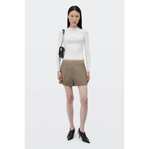 Alexander Wang Logo Elastic High-Rise Mini Short in Fallen Rock | Shorts | Coveti