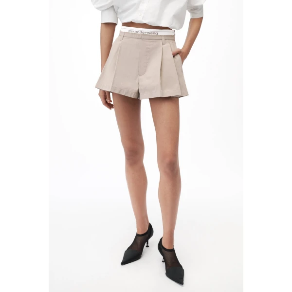 Alexander Wang Logo Elastic High-Rise Short in Stone | Shorts | Coveti