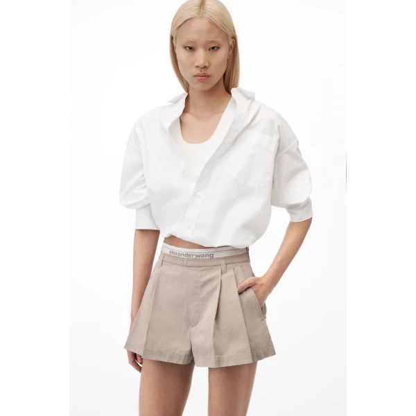 Alexander Wang Logo Elastic High-Rise Short in Stone | Shorts | Coveti