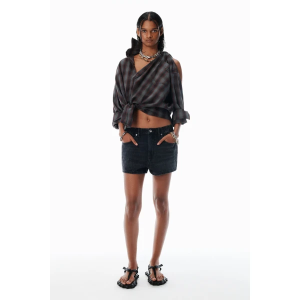 Alexander Wang Logo-Embossed Marathon Shorts in Grey Aged | Denim Shorts | Coveti