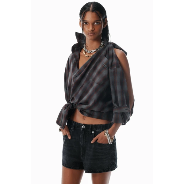 Alexander Wang Logo-Embossed Marathon Shorts in Grey Aged | Denim Shorts | Coveti