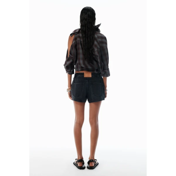 Alexander Wang Logo-Embossed Marathon Shorts in Grey Aged | Denim Shorts | Coveti
