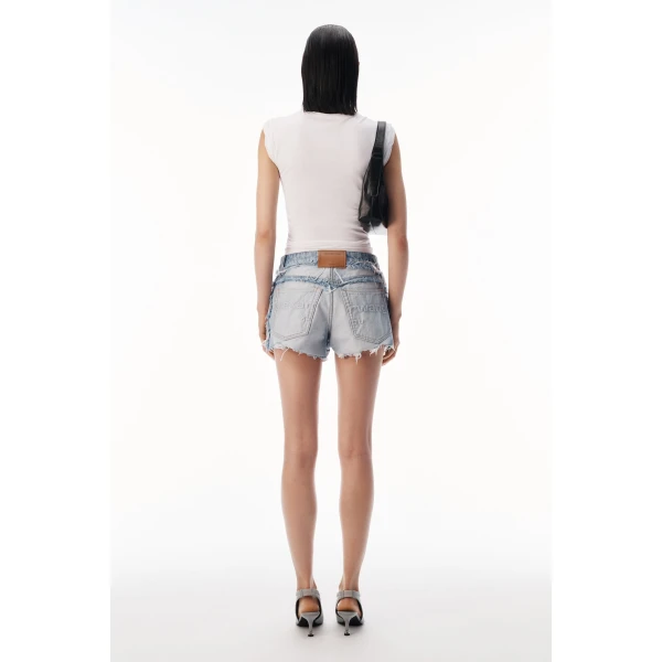 Alexander Wang Logo-Embossed Mid-Rise Inverted Denim Short in Inverted Bleach Blue | Denim Shorts | Coveti