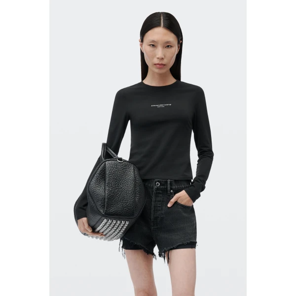 Alexander Wang Logo Print Fitted Long-Sleeve Tee in Black | T-shirts | Coveti
