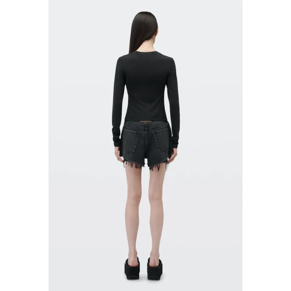 Alexander Wang Logo Print Fitted Long-Sleeve Tee in Black | T-shirts | Coveti