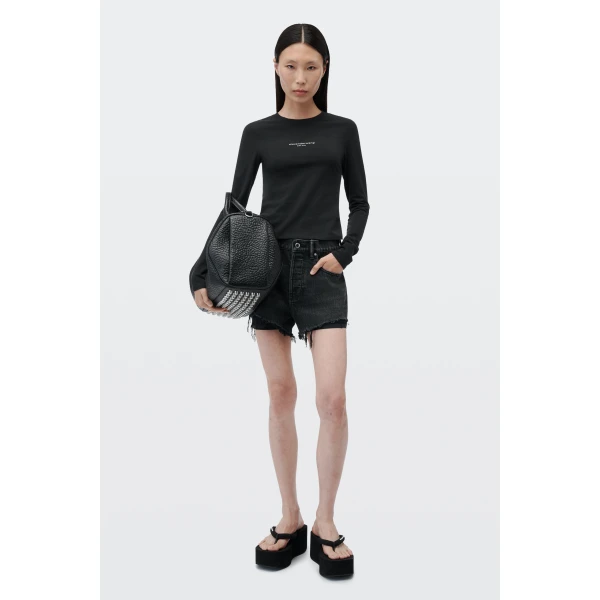 Alexander Wang Logo Print Fitted Long-Sleeve Tee in Black | T-shirts | Coveti