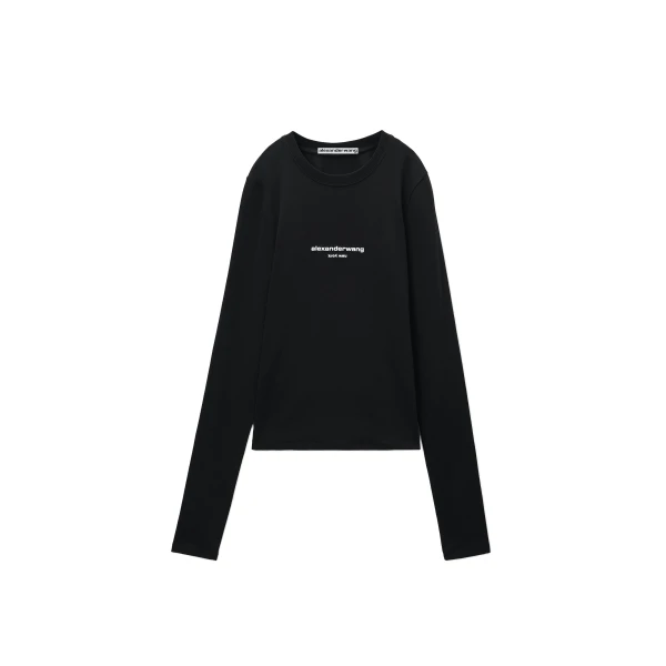 Alexander Wang Logo Print Fitted Long-Sleeve Tee in Black | Coveti