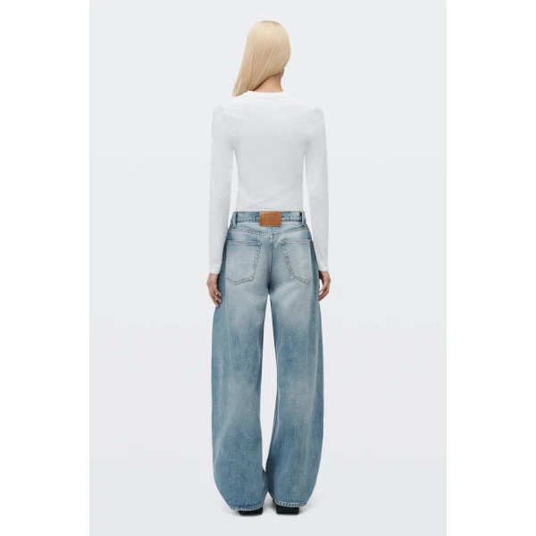 Alexander Wang Logo Print Fitted Long-Sleeve Tee in White | T-shirts | Coveti