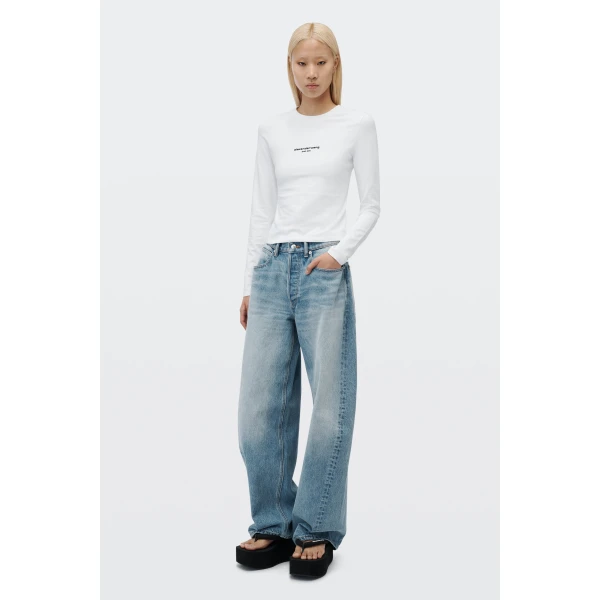 Alexander Wang Logo Print Fitted Long-Sleeve Tee in White | T-shirts | Coveti