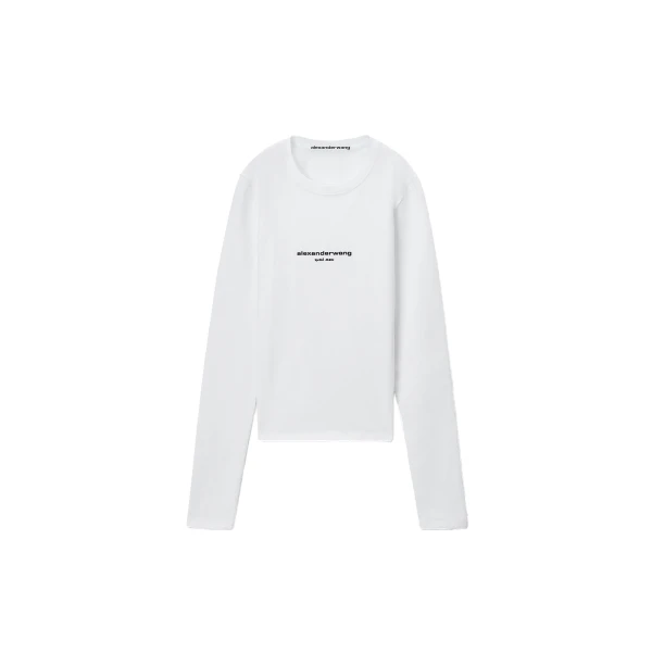 Alexander Wang Logo Print Fitted Long-Sleeve Tee in White | Coveti
