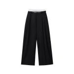 Alexander Wang Mid-Rise Layered Boxer Belted Tailored Pant in Black and White Pinstripe | Coveti