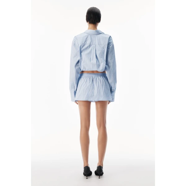 Alexander Wang Mid-Rise Mini Boxer Skort in Light Blue Stripe | Mini Skirts | Coveti