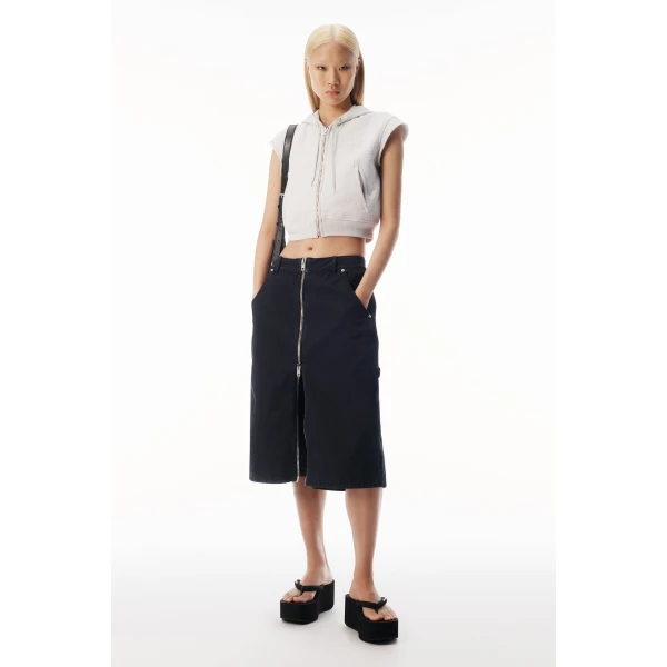 Alexander Wang Midi Skort with Front Zip and Utility Details in Washed Black | Midi Skirts | Coveti