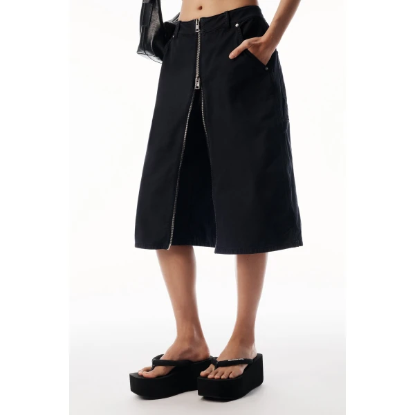 Alexander Wang Midi Skort with Front Zip and Utility Details in Washed Black | Midi Skirts | Coveti