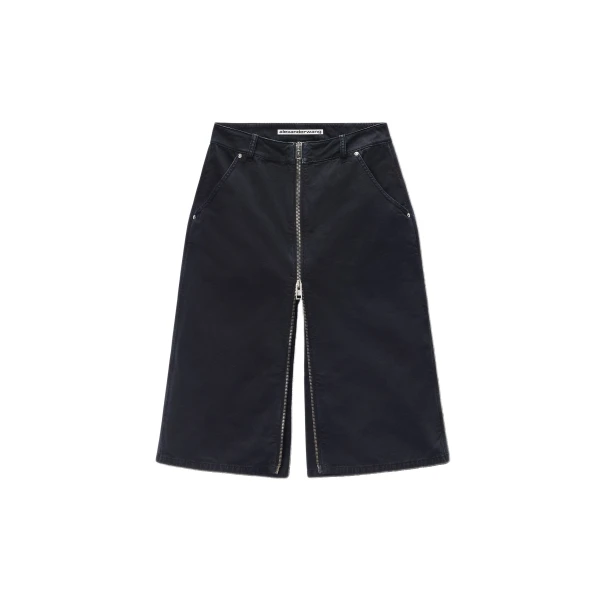 Midi Skort with Front Zip and Utility Details in Washed Black