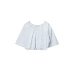 Alexander Wang Off-Shoulder Cropped Shirt with Bungee Drawcord in White and Blue | Coveti