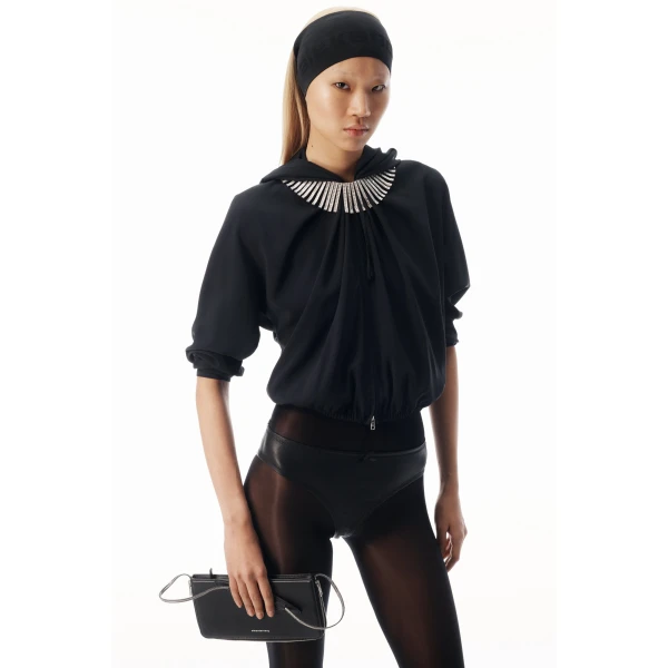 Alexander Wang Pleated Neckline Hoodie in Black | Hoodies | Coveti