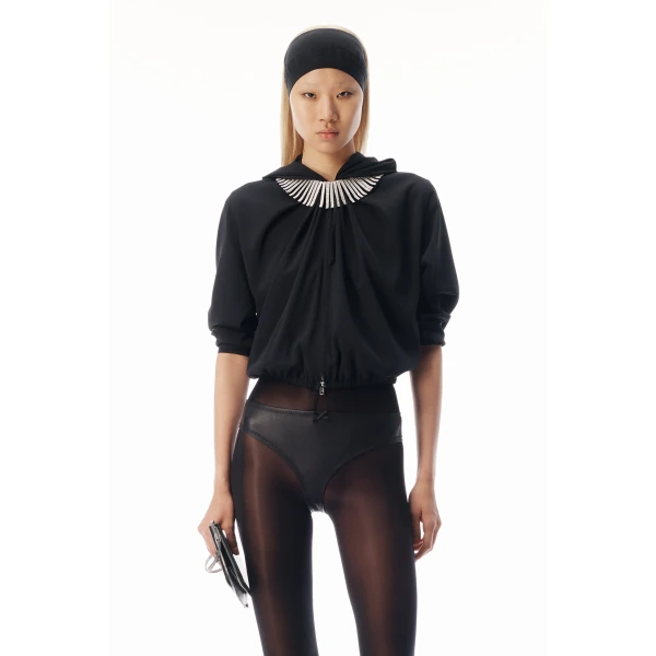 Alexander Wang Pleated Neckline Hoodie in Black | Hoodies | Coveti